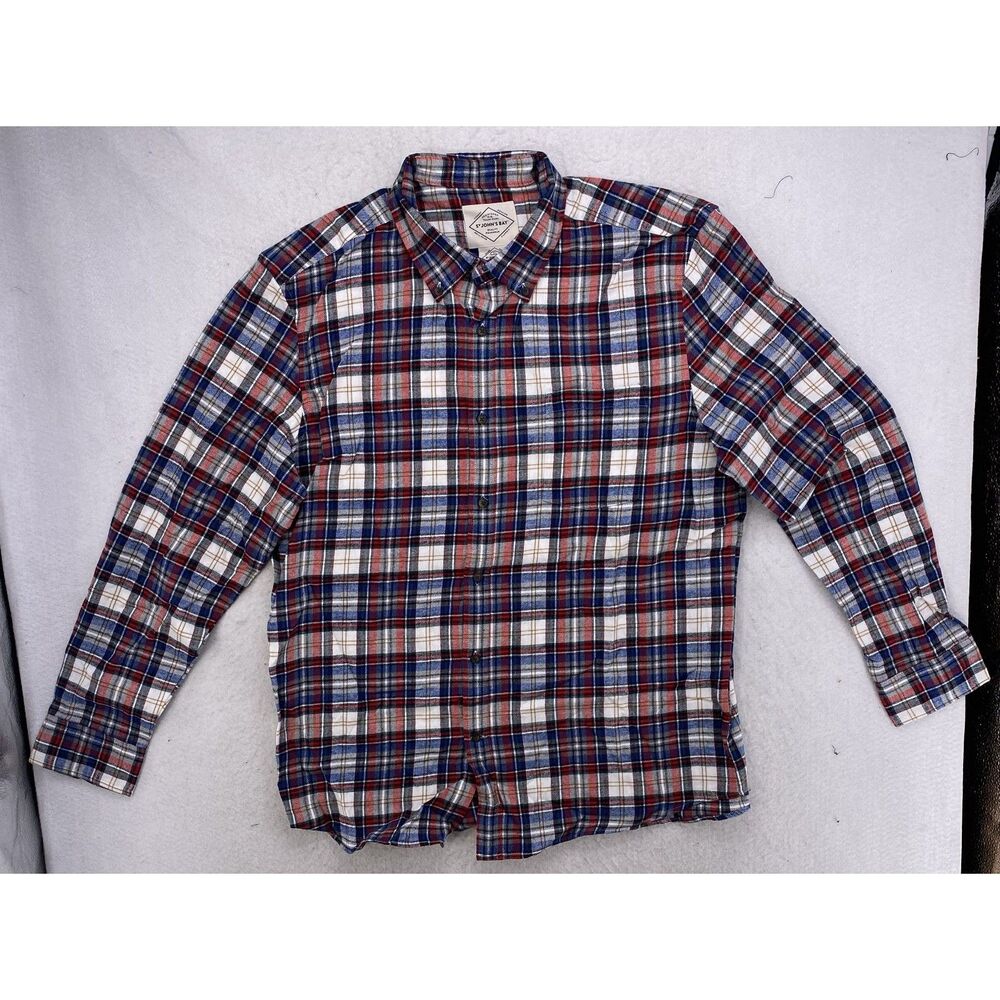 St Johns Bay Mens XL Long Sleeve Plaid Flannel Button Front Shirt Red Blue White